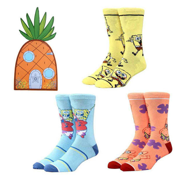 SPONGEBOB & PATRICK PINEAPPLE 3 PAIR CREW BOX SET - Socks